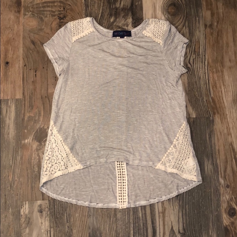 grey and white striped cotton tee shirt